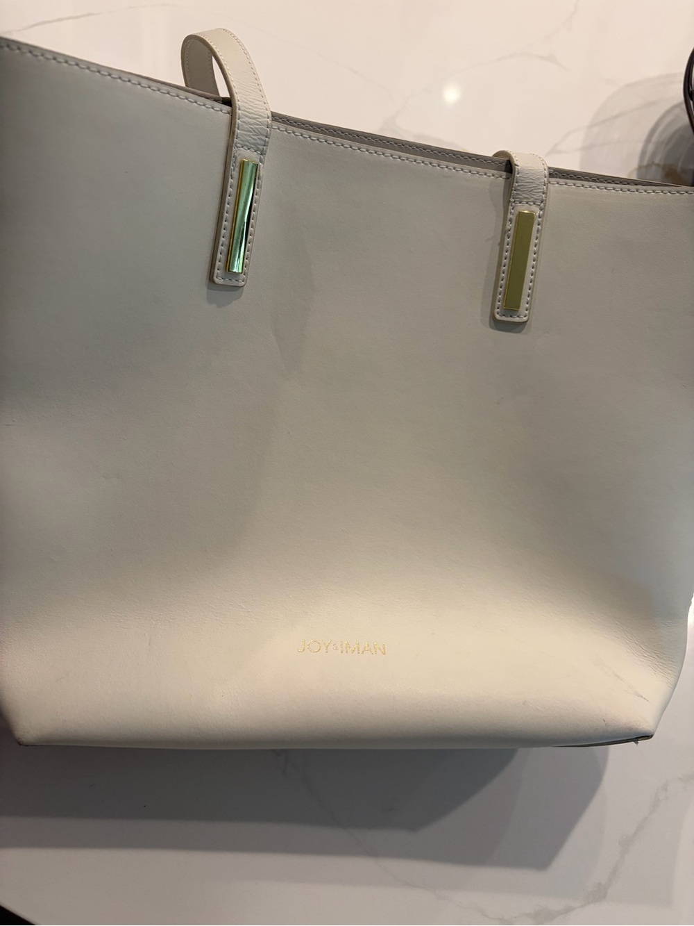 Joy & Iman Cream Leather Tote with Gold Accents